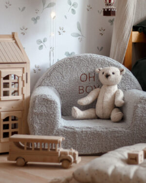 Silla Asiento Infantil de Piel con Nombre Bordado, Gris