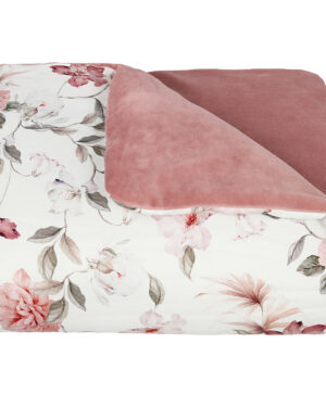 Manta Terciopelo BOHO, Flores Rosa