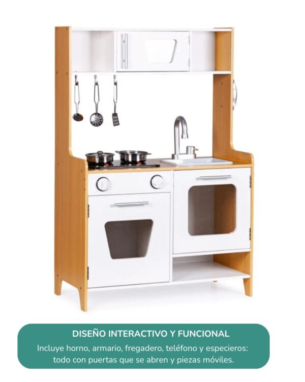 Cocina de madera para niños con luz y sonido, Blanca - Imagen 8