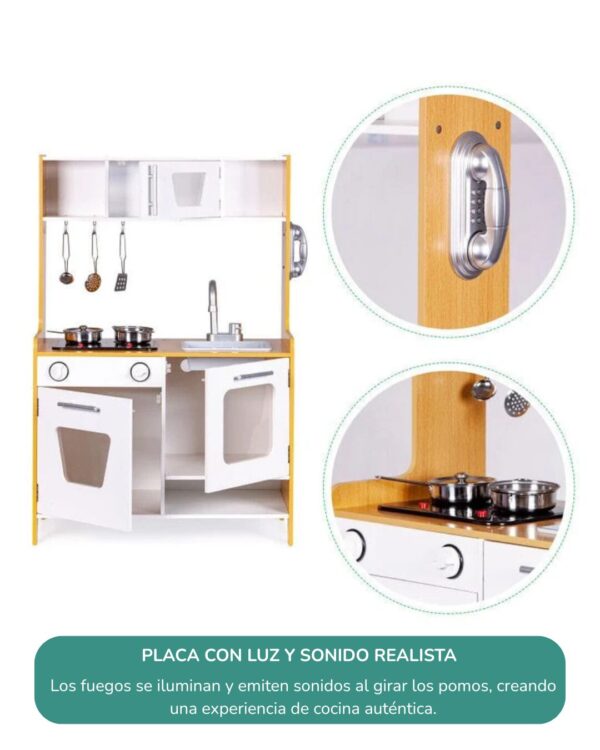 Cocina de madera para niños con luz y sonido, Blanca - Imagen 7