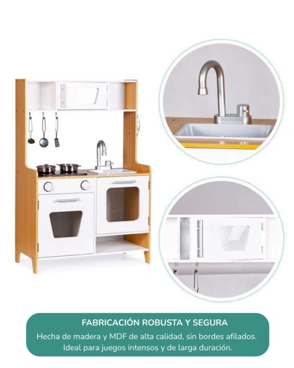 Cocina de madera para niños con luz y sonido, Blanca - Imagen 6