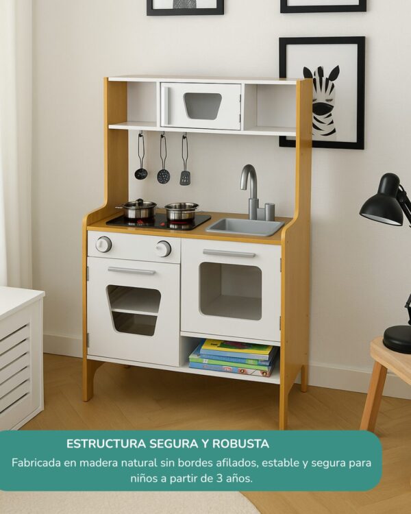 Cocina de madera para niños con luz y sonido, Blanca - Imagen 3