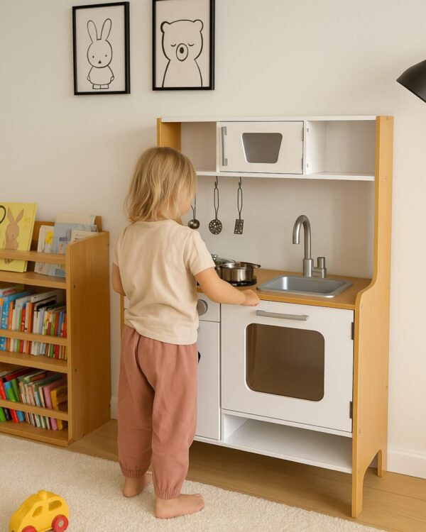 Cocina de madera para niños con luz y sonido, Blanca - Imagen 2
