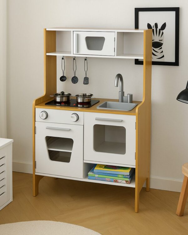 Cocina de madera para niños con luz y sonido, Blanca
